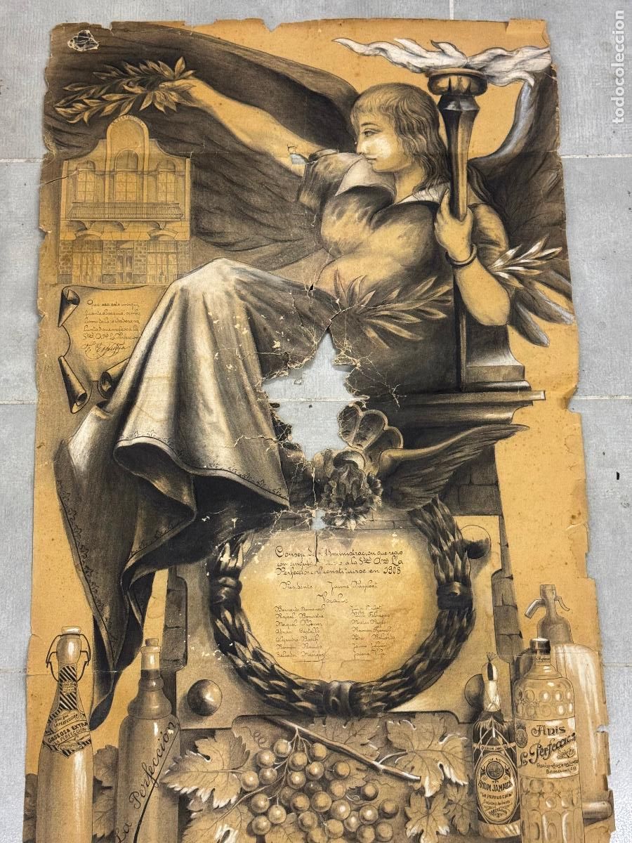 Carteles publicitarios: ANIS LA PERFECCION - DIBUJO ORIGINAL A MANO - CARTEL MUY ANTIGUO - LA PERFECCION SA JUNTA DIRECTIVA