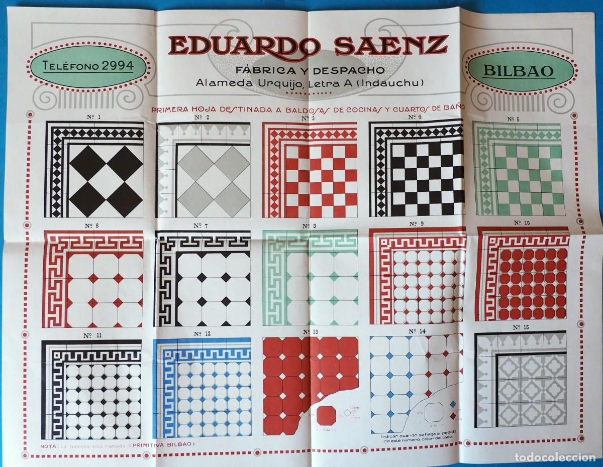Carteles publicitarios: ANTIGUO CARTEL DE PUBLICIDAD: EDUARDO SAENZ. BALDOSAS, CUARTOS DE BA&Ntilde;O. INDAUCHU. BILBAO