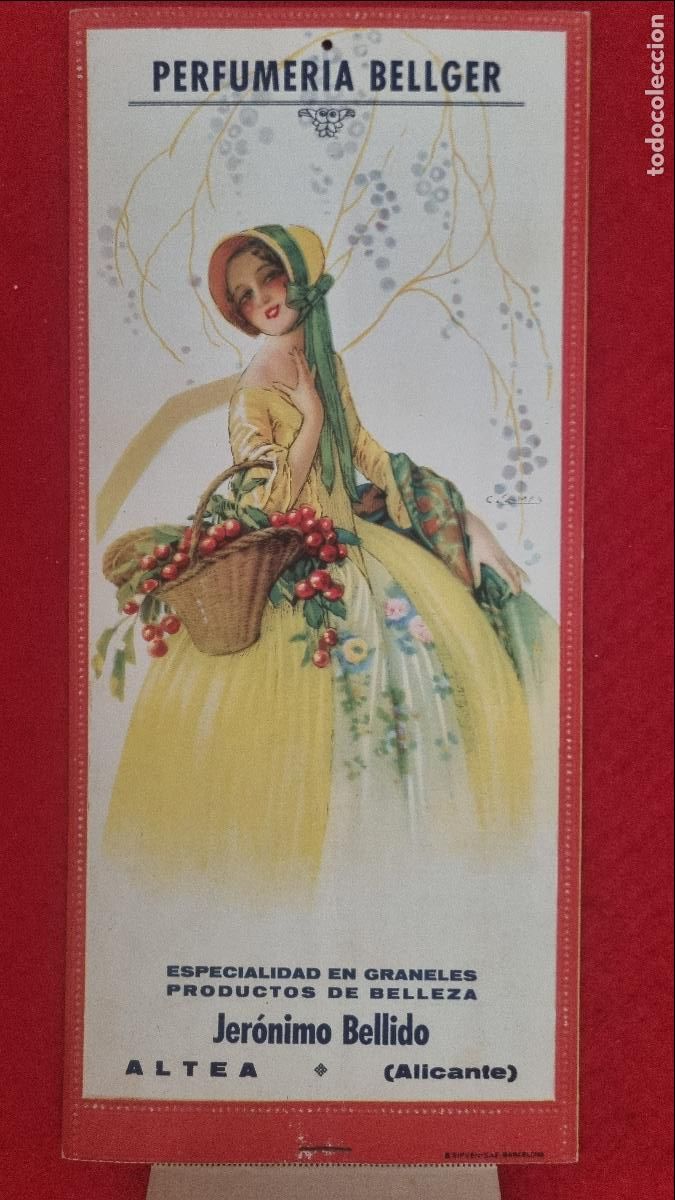 Carteles publicitarios: CARTEL PUBLICIDAD PERFUMERIA BELLGER CON CALENDARIO 1935 ALTEA ILUSTRA CAMPS ORIGINAL ANTIGU0 2&ordm;