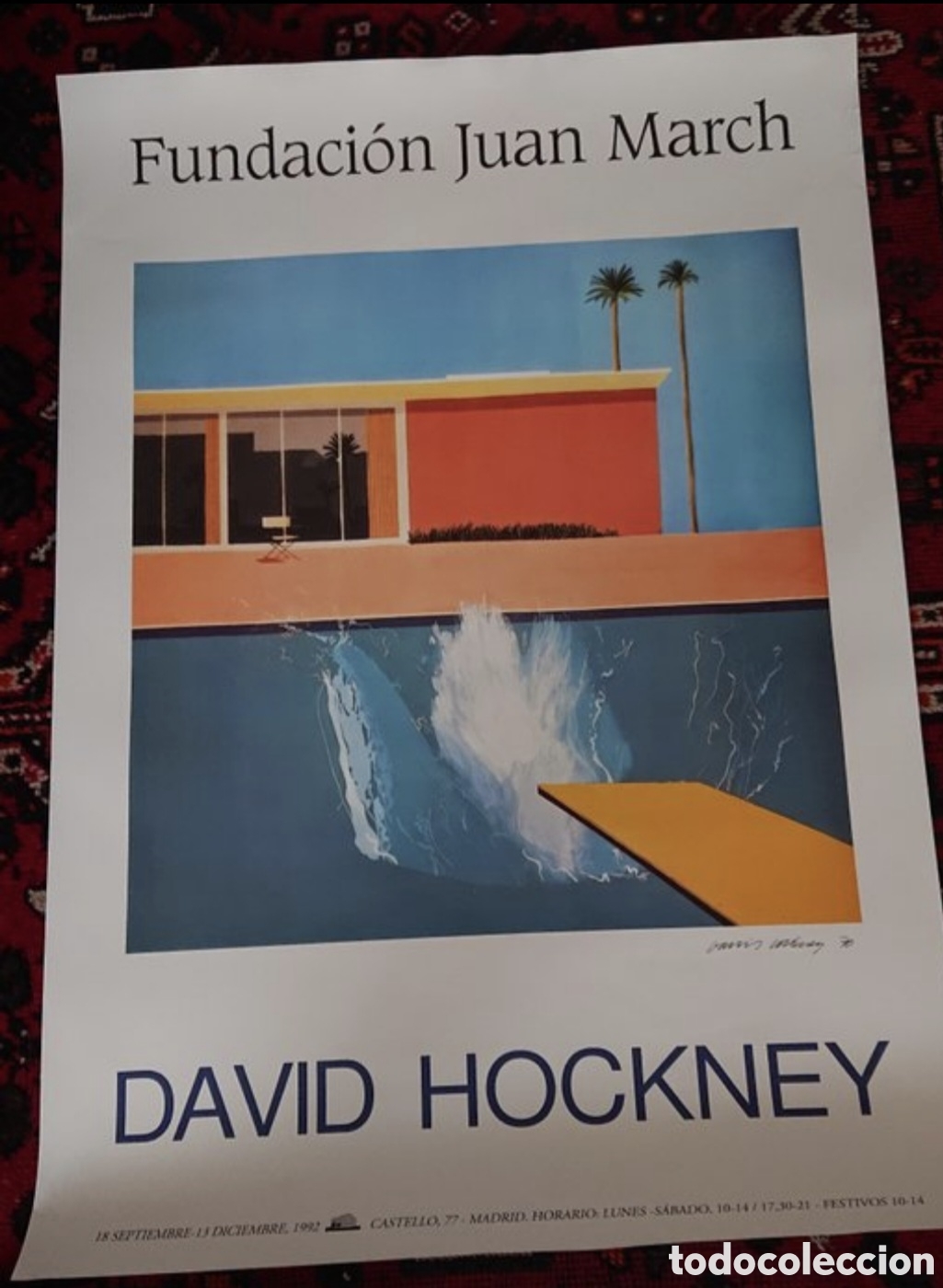 Carteles publicitarios: Cartel Hockney Trampol&iacute;n Fundaci&oacute;n Juan March una joya ic&oacute;nica