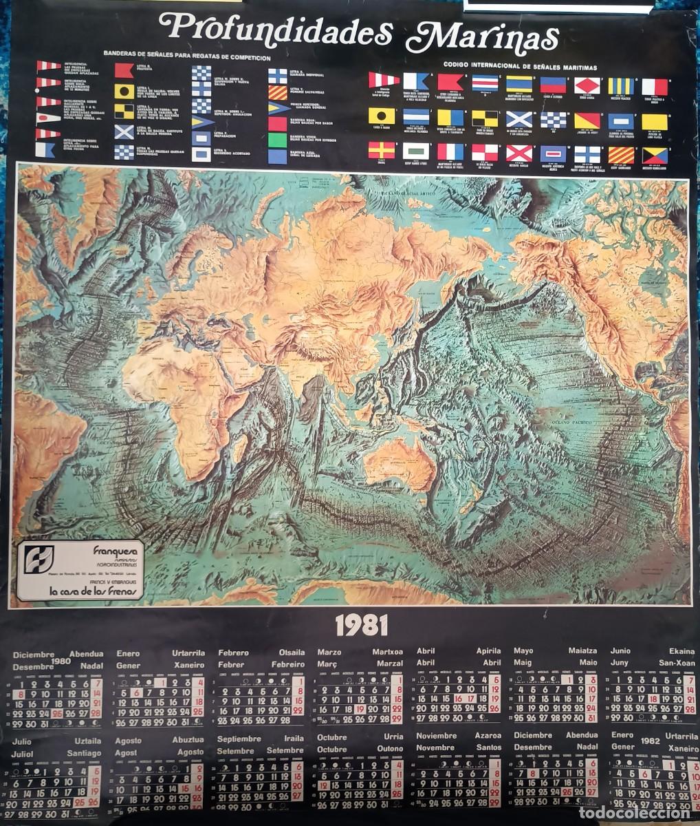 Carteles publicitarios: Mapa de las profundidades marinas (90x76cm). Calendario publicitario 1981. Lleida.