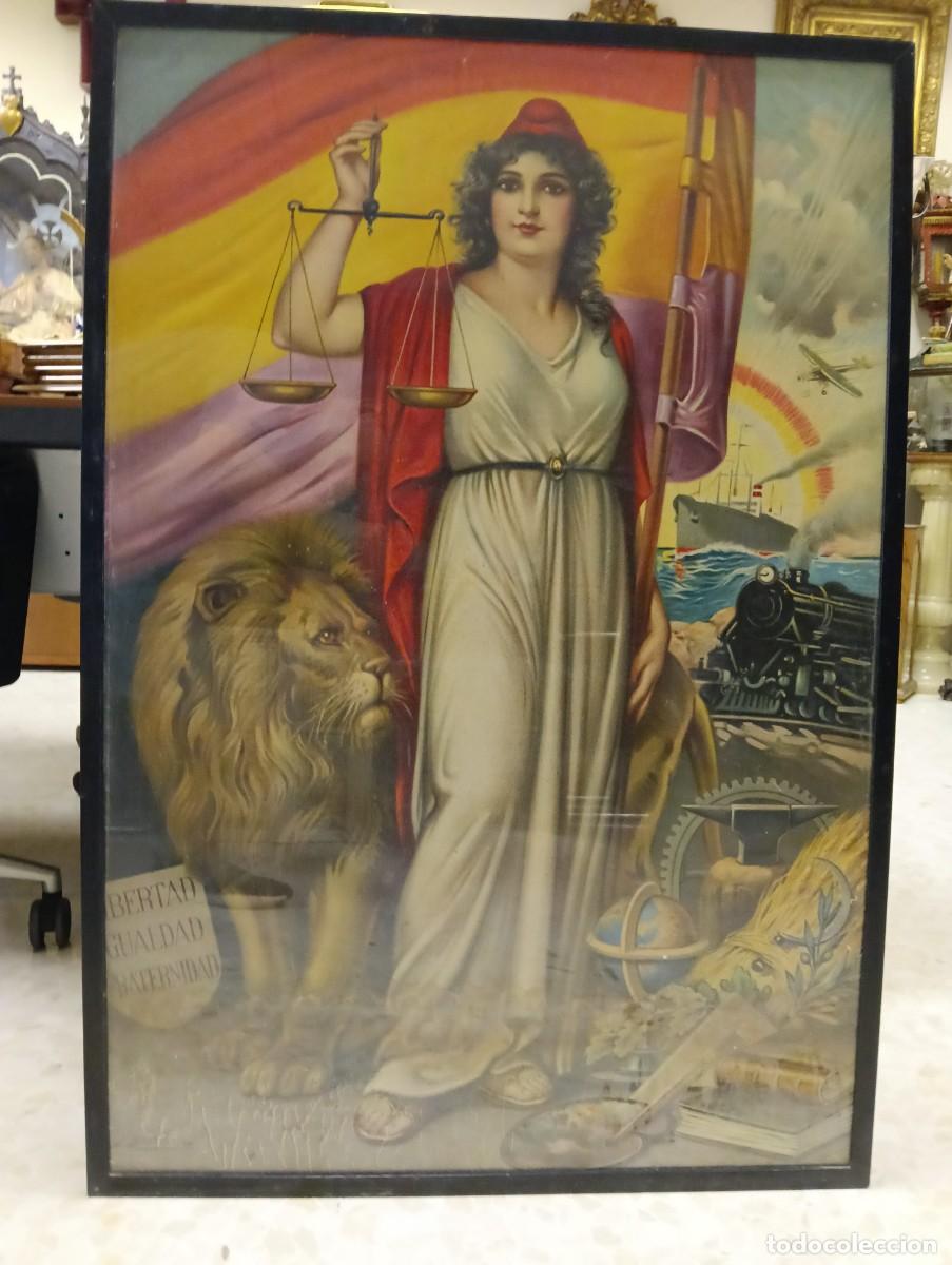 Carteles publicitarios: CARTEL LITOGRAFIA GRAN TAMA&Ntilde;O ORIGINAL 1931 ALEGORIA DE LA II REPUBLICA ESPA&Ntilde;OLA J BARREIRA 107x74CM