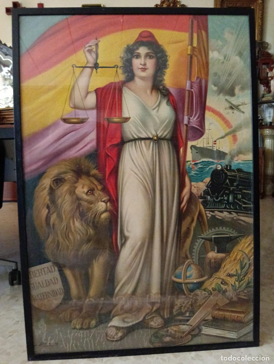 Carteles publicitarios: CARTEL LITOGRAFIA GRAN TAMA&Ntilde;O ORIGINAL 1931 ALEGORIA DE LA II REPUBLICA ESPA&Ntilde;OLA J BARREIRA 107x74CM