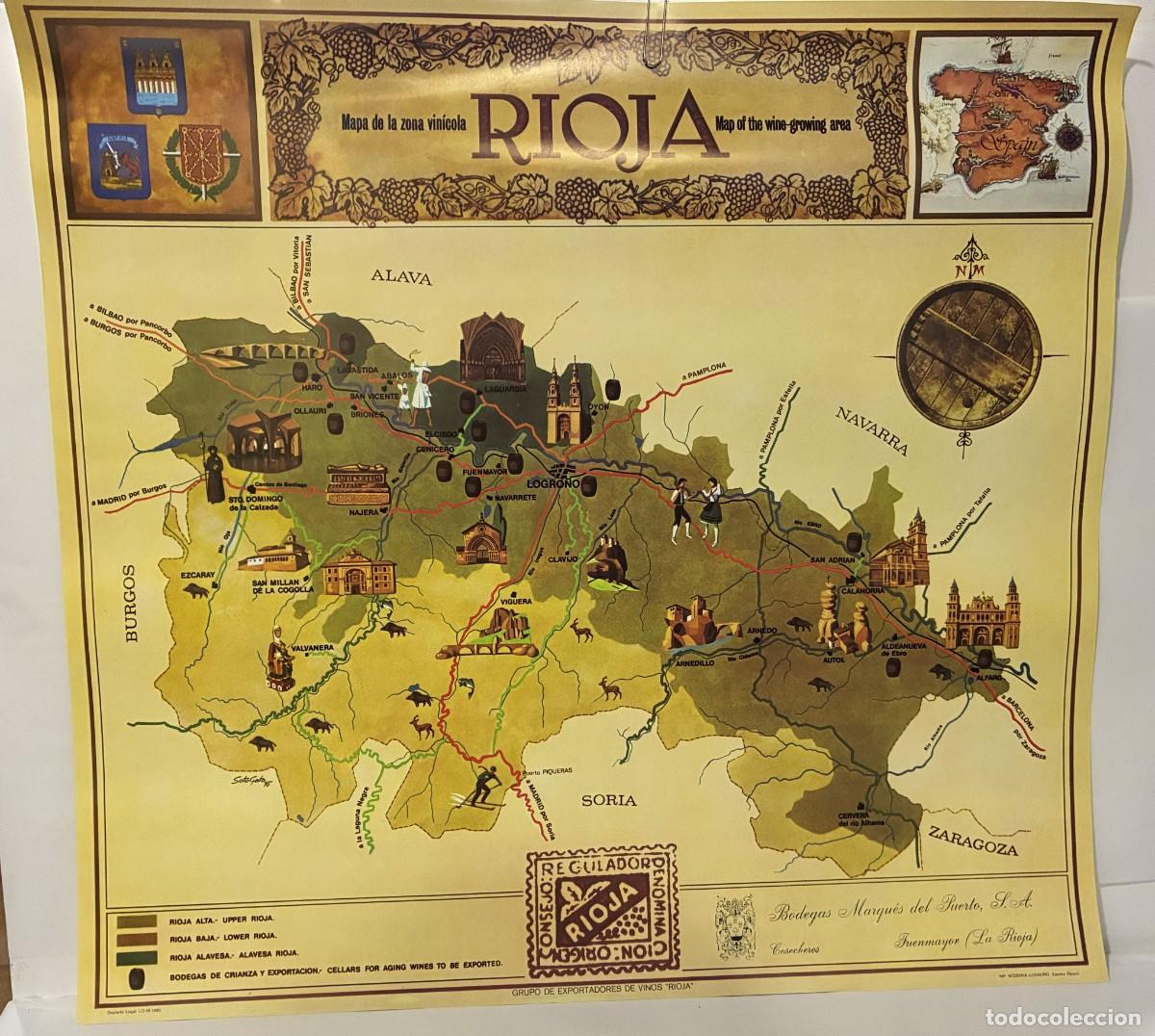 Carteles publicitarios: CARTEL MAPA DE ZONA VINICOLA DE LA RIOJA BODEGAS DE FUENMAYOR ( LA RIOJA) , MARQU&Eacute;S DEL PUENTE S.