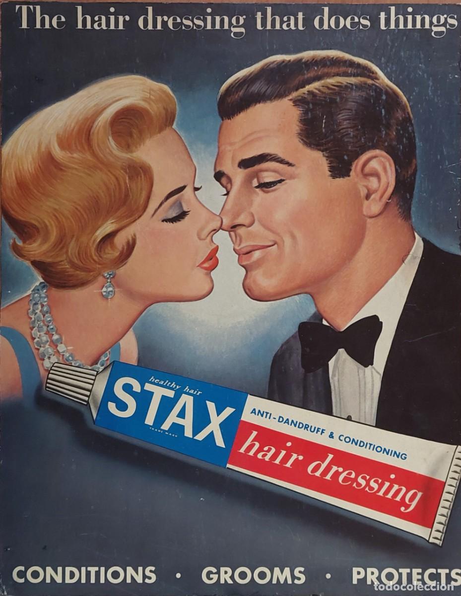 Carteles publicitarios: ANTIGUO CARTEL EXPOSITOR ( STAX FIJADOR DE PELO ) DE 1948