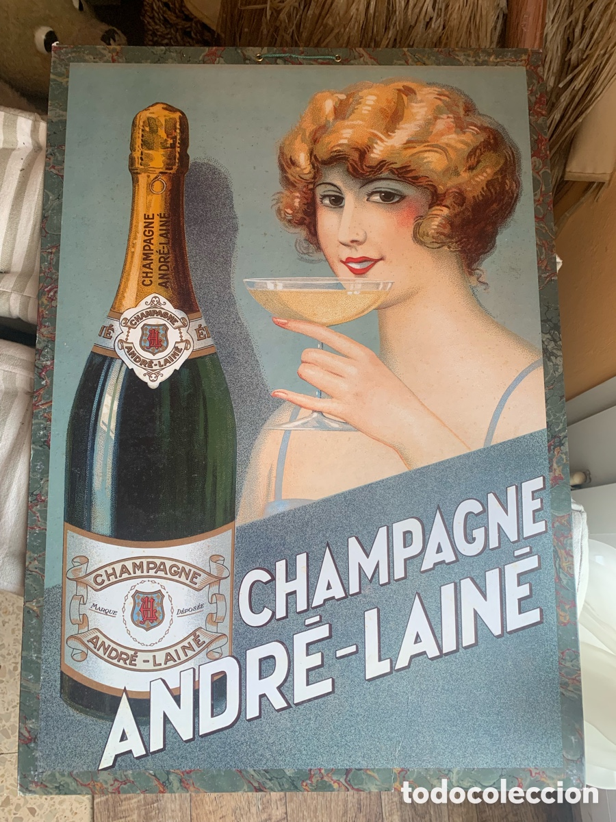 Carteles publicitarios: PRECIOSO CARTEL DE CART&Oacute;N PUBLICIDAD DE CHAMPAGNE ANDR&Eacute;-LAIN&Eacute;. A&Ntilde;OS 50/60.