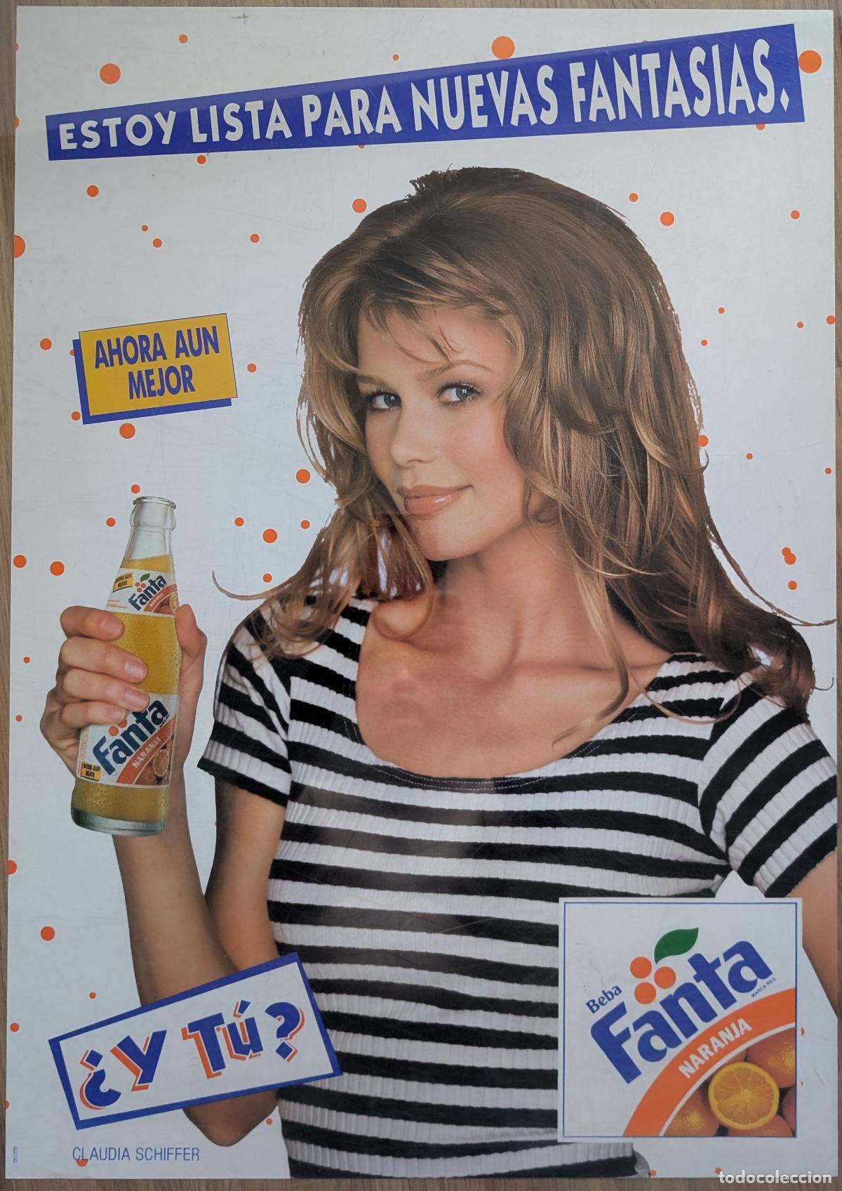 Carteles publicitarios: Poster Estoy lista oara nuevas fantas&iacute;as &iquest;y tu? - Claudia Schiffer - Fanta (1993)