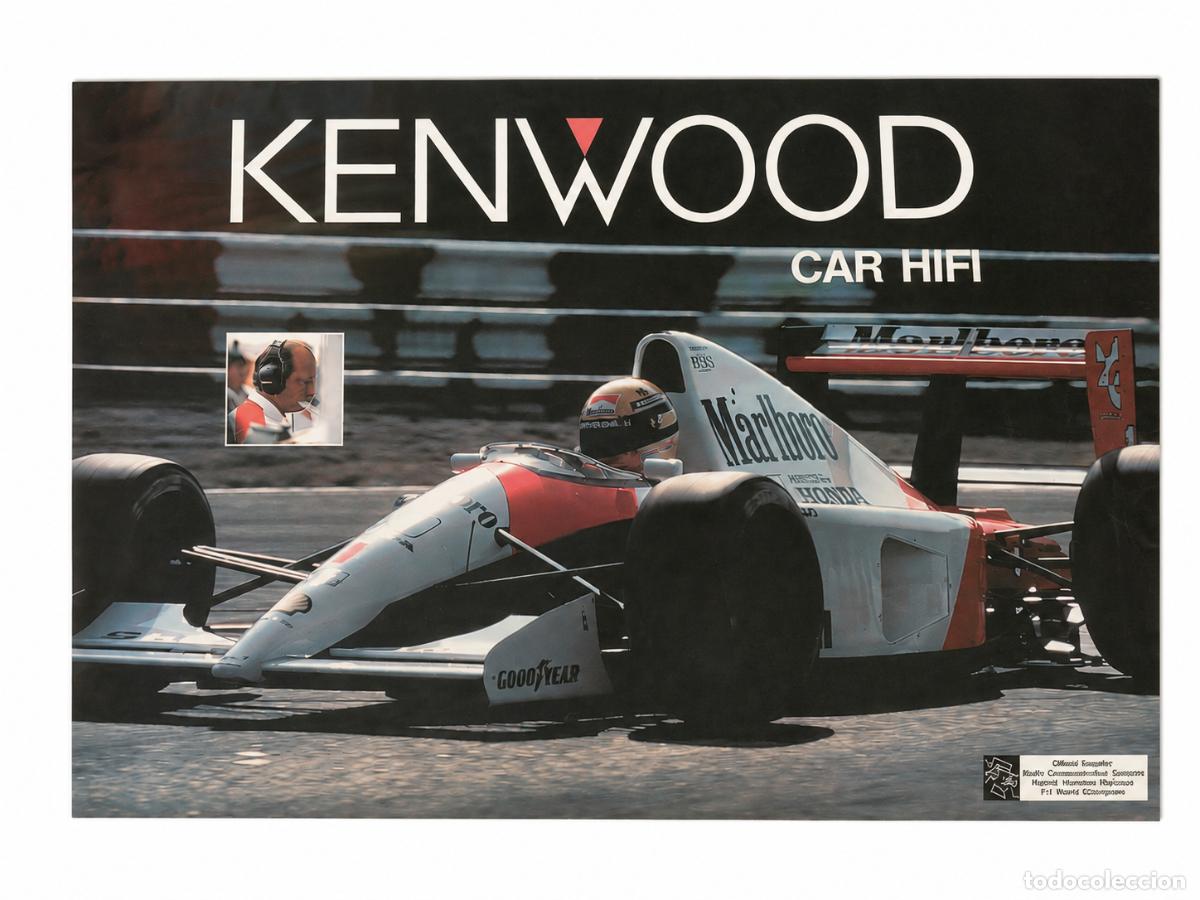 Carteles publicitarios: AYRTON SENNA &ndash; KENWOOD &ndash; McLAREN HONDA &ndash; P&oacute;ster publicitario original vintage 67x97 cm
