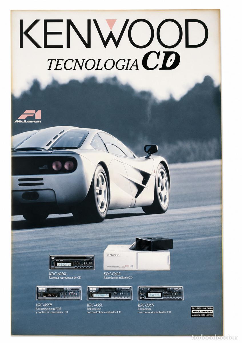 Carteles publicitarios: KENWOOD McLAREN F1 &ndash; P&oacute;ster publicitario original vintage &ndash; Official Supplier &ndash; 67x97 cm