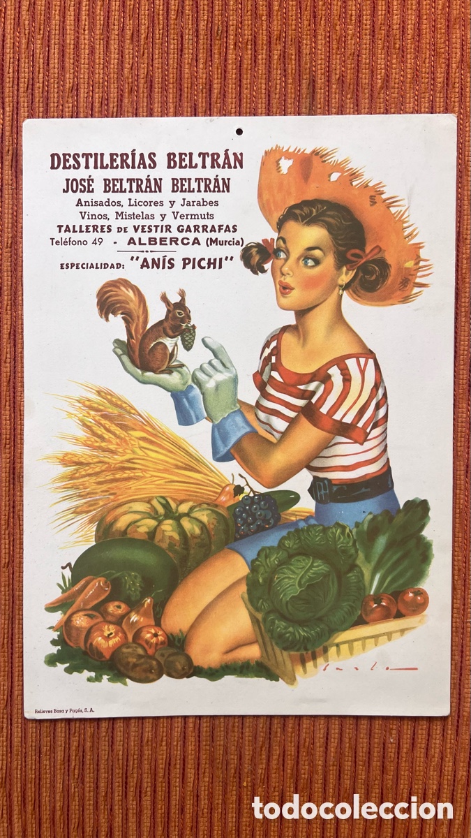 Carteles publicitarios: CARTON PUBLICITARIO ANIS PICHI. DESTILERIAS BELTRAN. ALBERCA, MURCIA. A&Ntilde;OS 50