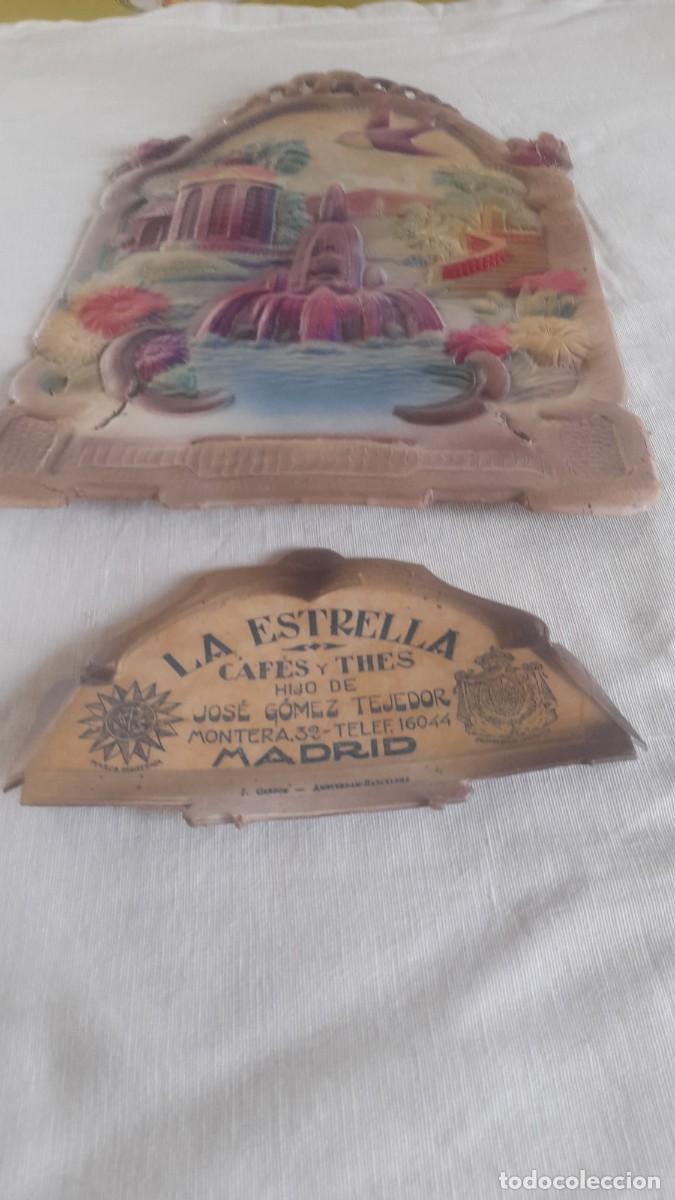 Carteles publicitarios: Antiguo cartel troquelado completo en relieve Caf&eacute;s La Estrella Madrid - G&oacute;mez Tejedor&rdquo;.