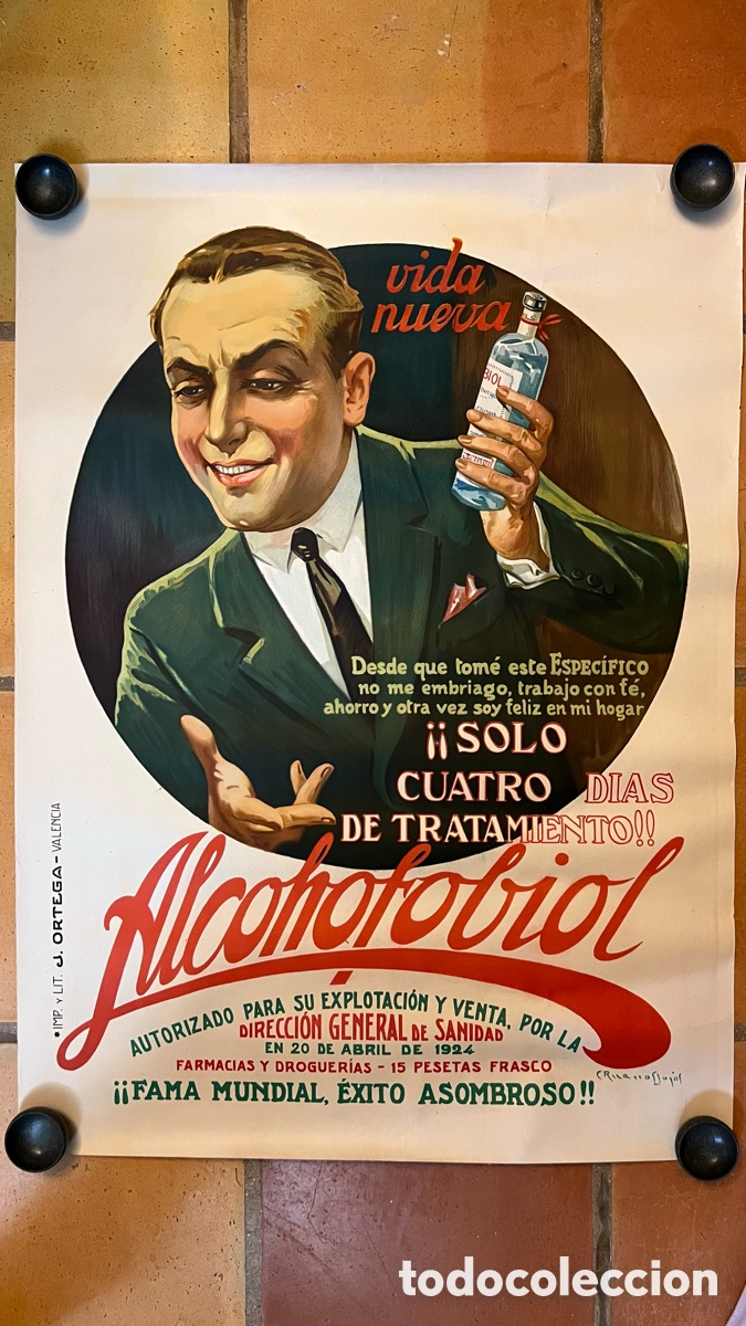 Carteles publicitarios: ANTIGUO POSTER CARTEL PAPEL FARMACIA ALCOHOFOBIOL