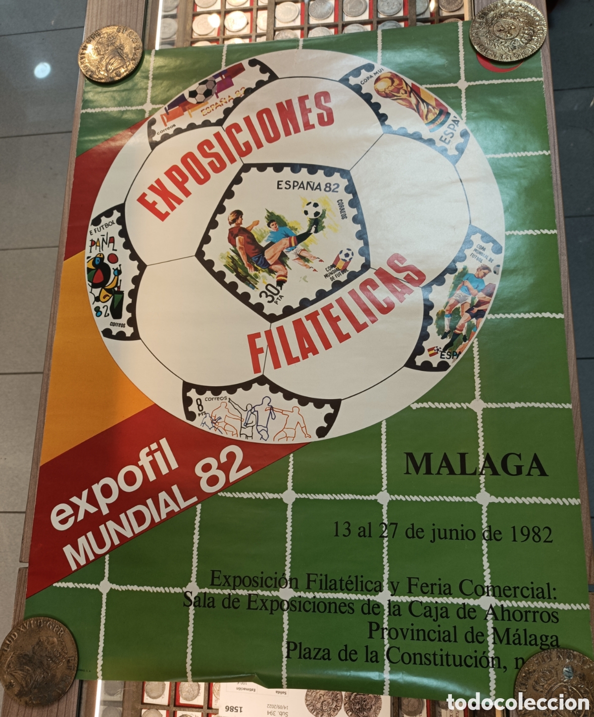 Carteles publicitarios: Cartel publicitario original de la Exposici&oacute;n Filat&eacute;lica y Feria Comercial Expofil Mundial 82, celeb