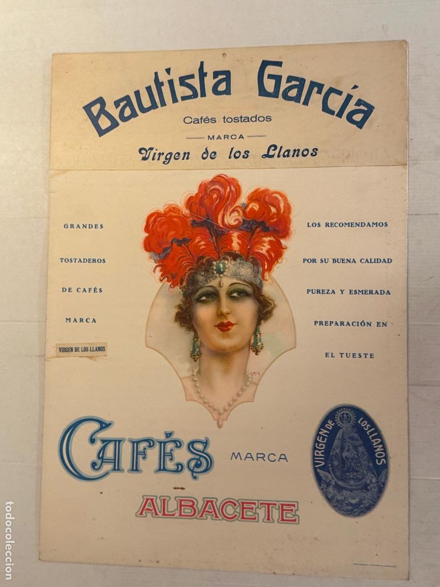 Carteles publicitarios: ALBACETE - CAFES VIRGEN DE LOS LLANOS - BAUTISTA GARCIA CAFES TOSTADOS - CARTEL ANTIGUO - PUBLICIDAD