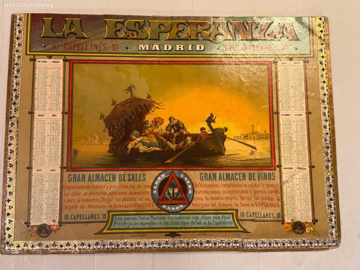 Carteles publicitarios: MADRID - LA ESPERANZA GRAN ALMACEN DE SALES Y VINOS - ALGAS SALES BA&Ntilde;OS- CARTEL ANTIGUO - PUBLICIDAD