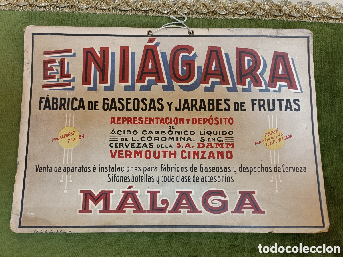 Carteles publicitarios: Antiguo cartel publicitario de la f&aacute;brica malague&ntilde;a de gaseosas y jarabes de frutas El Ni&aacute;gara....