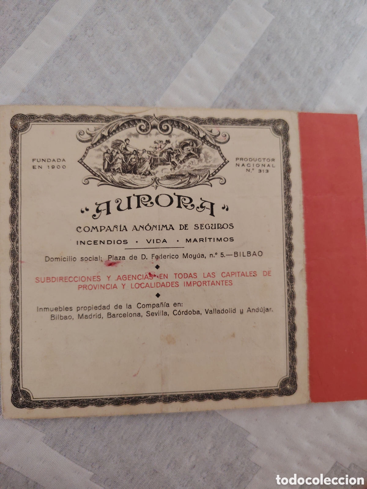 Carteles publicitarios: Compa&ntilde;&iacute;a an&oacute;nima de seguros AURORA. 1939