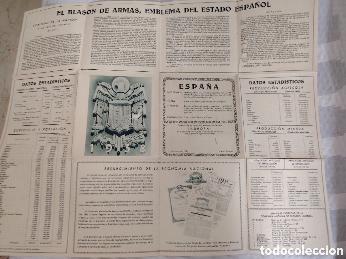 Carteles publicitarios: Cartel obsequio de la Compa&ntilde;&iacute;a An&oacute;nima de Seguros. 19 de junio de 1938.