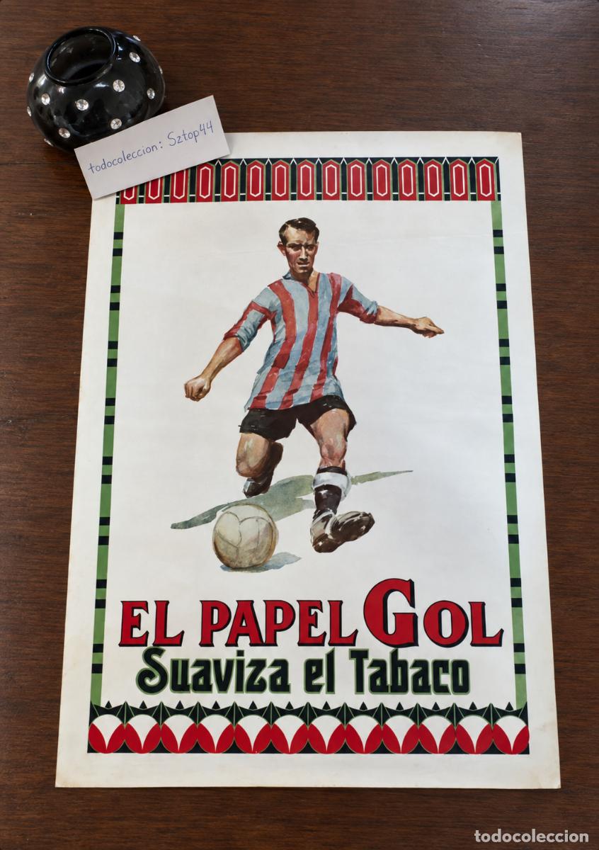 Carteles publicitarios: Antiguo Cartel Publicitario Papel de Fumar GOL - Futbolista - Alcoy c. 1920 - Segrelles