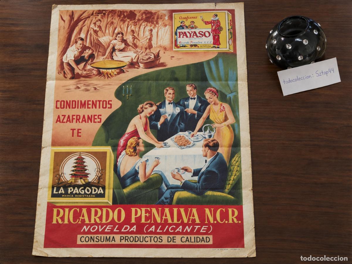 Carteles publicitarios: Antiguo Cartel Publicitario c. 1950 - Azafranes y T&eacute; Ricardo Penalva - Novelda