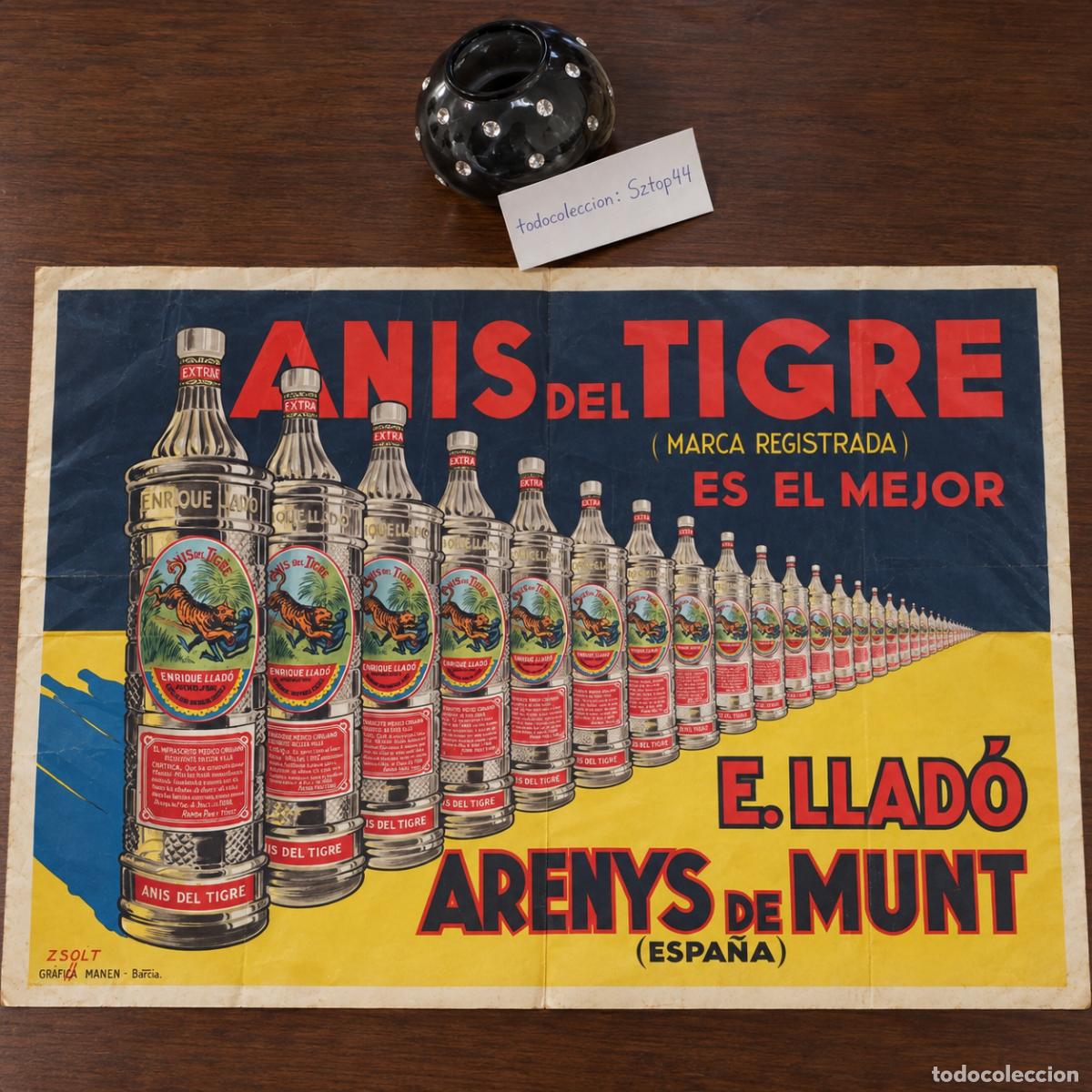 Carteles publicitarios: Excepcional Cartel Litogr&aacute;fico Original An&iacute;s del Tigre c. 1930 - Art D&eacute;co G&eacute;za Zsolt - Gran Rareza