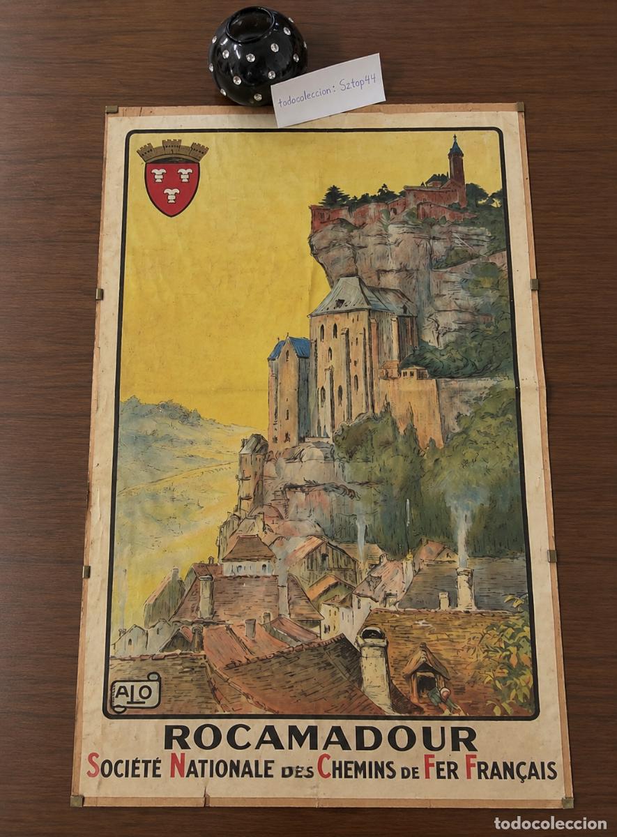 Carteles publicitarios: Antiguo Cartel Litogr&aacute;fico Original Rocamadour c. 1920 - Charles-Jean Hallo (ALO) - SNCF Raro
