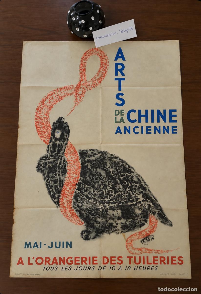 Carteles publicitarios: Antiguo Cartel Litogr&aacute;fico Exposici&oacute;n Arts de la Chine Ancienne 1937 - Imprenta Mourlot Paris