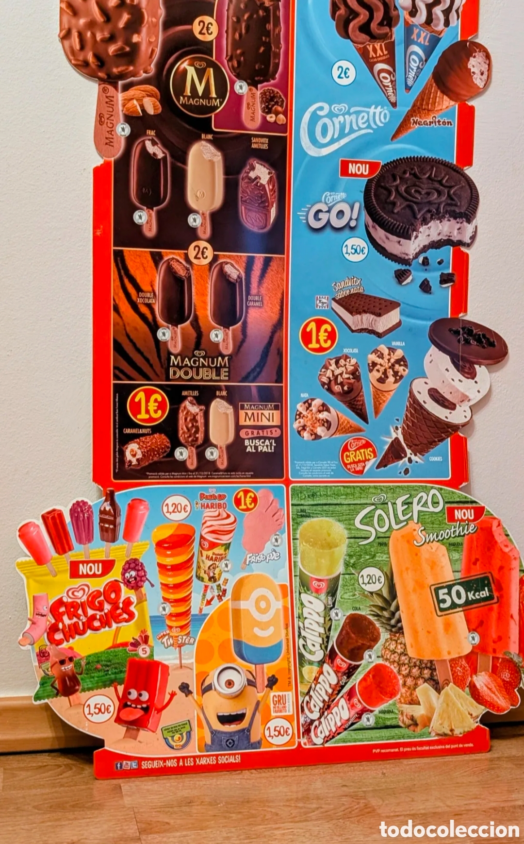 Carteles publicitarios: Cartel publicidad helados Frigo. Cartel publicitario. Magnum, Cornetto, Calippo, Mi villano favorito