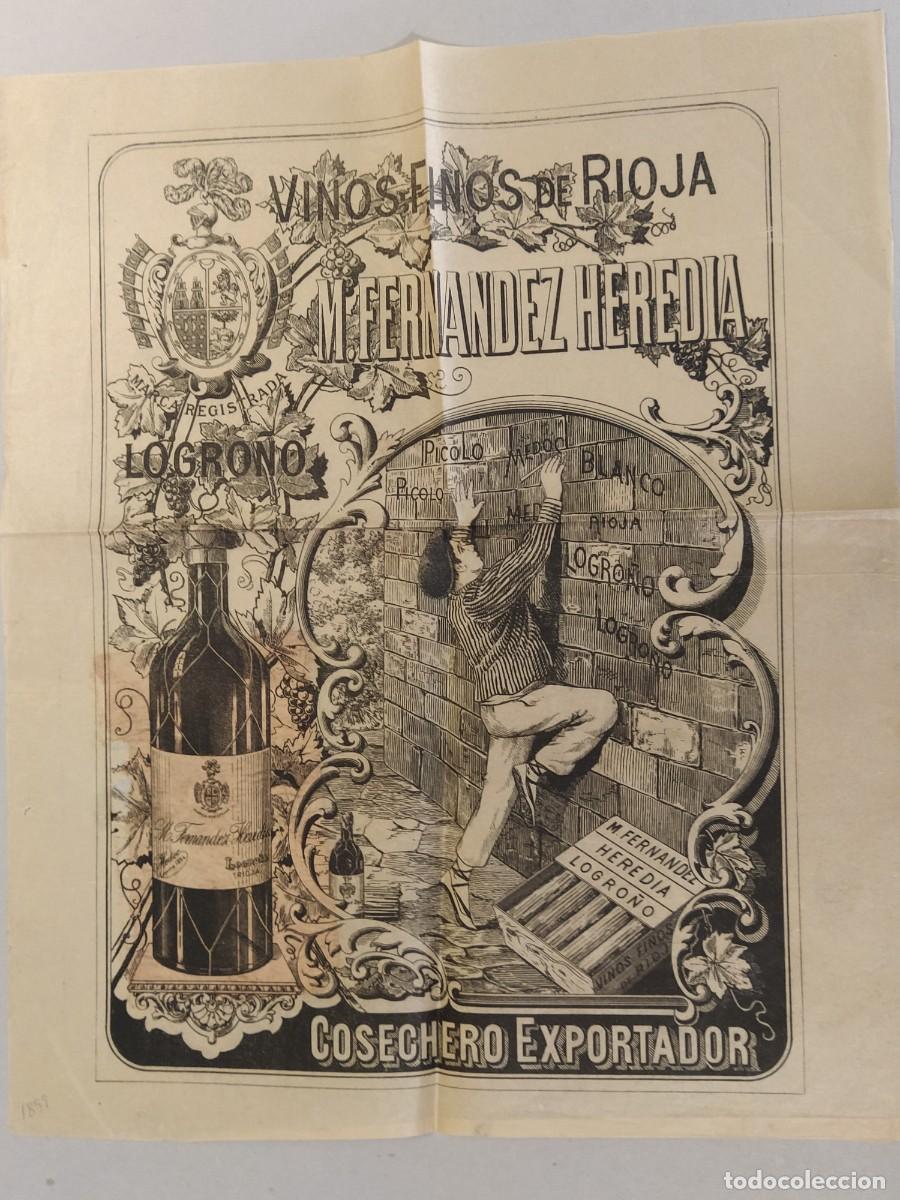 Carteles publicitarios: LOGRO&Ntilde;O - VINOS FINOS DE RIOJA M. FERNANDEZ HEREDIA - PUBLICIDAD - CARTEL ANTIGUO -VER FOTOS