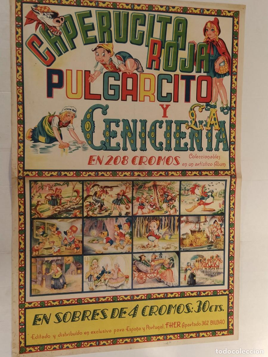 Carteles publicitarios: CARTEL ANTIGUO DEL ALBUM DE CROMOS DE CAPERUCITA ROJA PULGARCITO Y LA CENICIENTA FHER - PUBLICIDAD