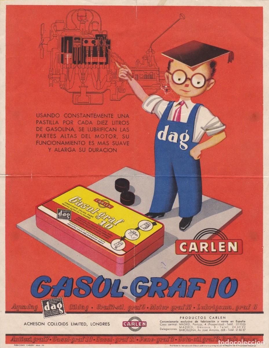 Advertising Posters: Gasol-Grafio para motores de coches. Productos Carlen. Antiguo cartel publicitario.