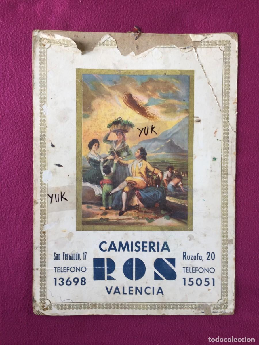 Carteles publicitarios: BONITO CARTEL CON PUBLICIDAD DE CAMISERIA ROS - VALENCIA - A&Ntilde;OS 30 - VENDIMIA DE GOYA -TORO TRASERA