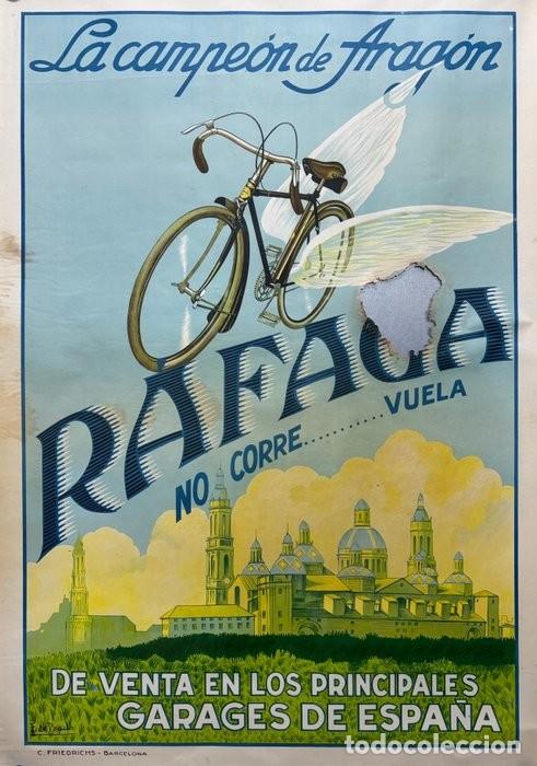 Carteles publicitarios: CARTEL PUBLICITARIO- BICICLETA RAFAGA - F. DE PRADO - BARCELONA - DECADA 1930