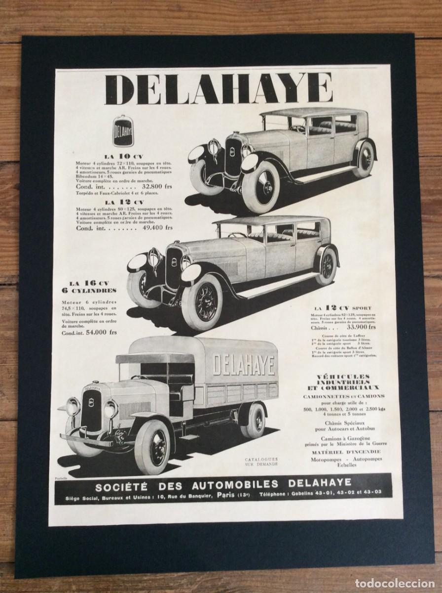 Carteles publicitarios: Publicidade original de 1927 - Autom&oacute;veis Delahaye. Raro