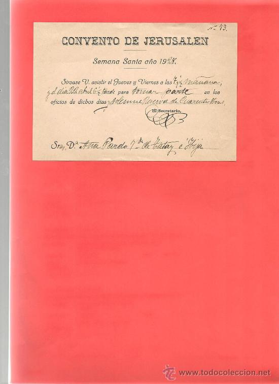 Cartazes da Semana Santa: invitaci&oacute;n asistir oficios SEMANA SANTA 1928 CONVENTO JERUSAL&Eacute;N VALENCIA 10 x 16 cm ...