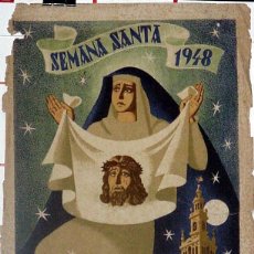 Carteles de Semana Santa: ANTIGUO CARTEL DE SEVILLA, SEMANA SANTA, 1948, ILUSTRADO POR JUAN MIGUEL SÁNCHEZ – MIDE 50 X 30 CMS