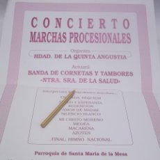 Carteles de Semana Santa: CONCIERTO MARCHAS PROCESIONALES BANDA DE CORNETAS Y TAMBORES NTRA.SRA.DE LA SALUD .UTRERA.1993. Lote 116300439
