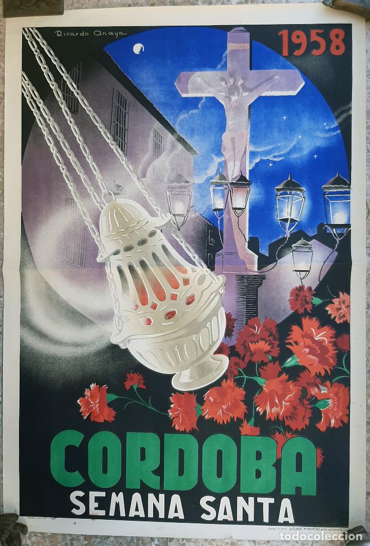 Carteles de Semana Santa: CARTEL CORDOBA SEMANA SANTA 1958 LITOGRAFIA RICARDO ANAYA GRANDE ORIGINAL 3P