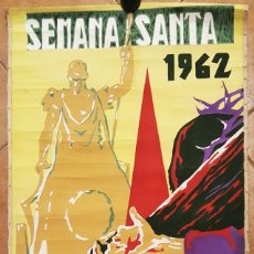 Carteles de Semana Santa: CARTEL ORIGINAL PINTADO SOBRE LIENZO DE LA SEMANA SANTA DE LORCA 1962 91 X 62 CM, LEMA MADERO