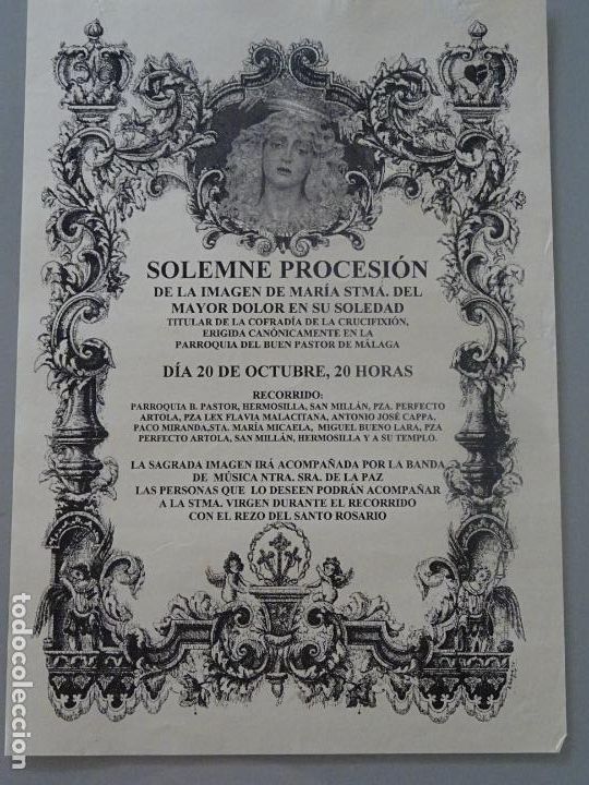 Cartazes da Semana Santa: POSTER CARTEL RELIGIOSO SEMANA SANTA M&Aacute;LAGA. PROCESI&Oacute;N MAR&Iacute;A SANT&Iacute;SIMA DEL MAYOR DOLOR . 30CM. 507