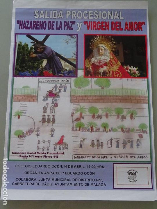 Affiches de Semaine Sainte: POSTER CARTEL RELIGIOSO SEMANA SANTA M&Aacute;LAGA. PROCESION NAZARENO DE LA PAZ Y VIRGEN AMOR. 42CM. 513