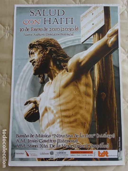 Plakate der Karwoche: CARTEL POSTER RELIGIOSO SEMANA SANTA M&Aacute;LAGA. 2010 HERMANDAD DE LA SALUD CON HAITI 48CM. 695