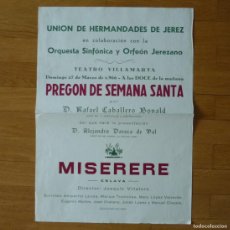 Carteles de Semana Santa: CARTEL PREGÓN DE SEMANA SANTA, JEREZ DE LA FRONTERA 1966, 48,5X35 CM. Lote 374871679