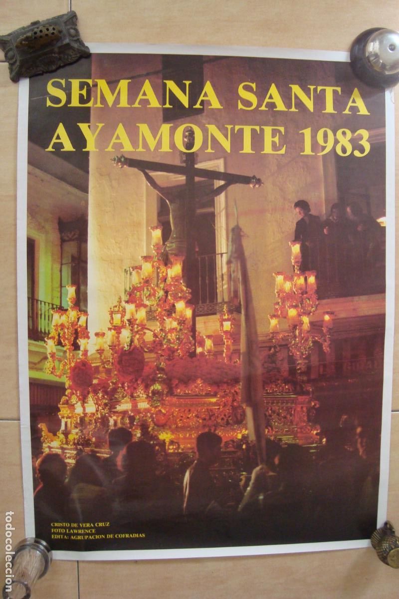 Carteles de Semana Santa: ANTIGUO CARTEL SEMANA SANTA AYAMONTE HUELVA 1983. CRISTO VERA CRUZ. FOTO LAWRENCE