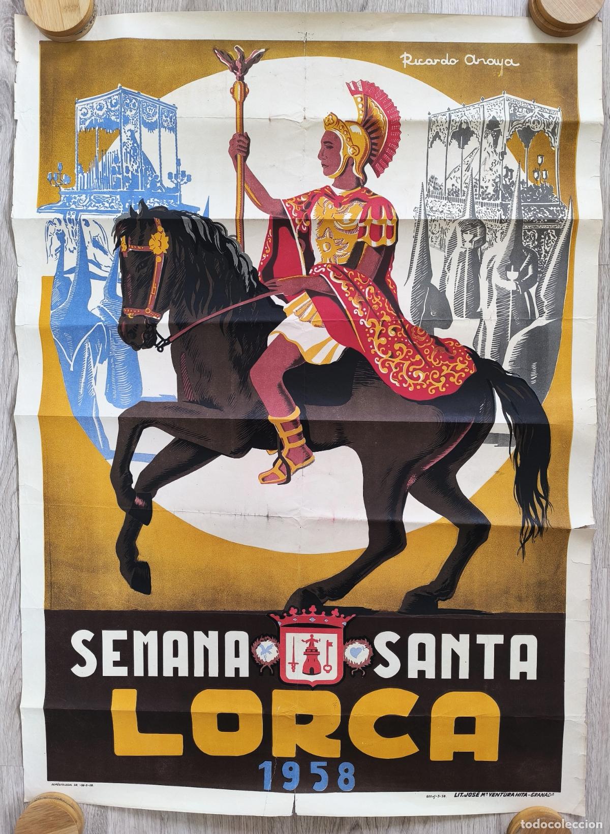 Carteles de Semana Santa: RW CARTEL LORCA MURCIA SEMANA SANTA 1958 LITOGRAFIA RICARDO ANAYA ORIGINAL CFF133