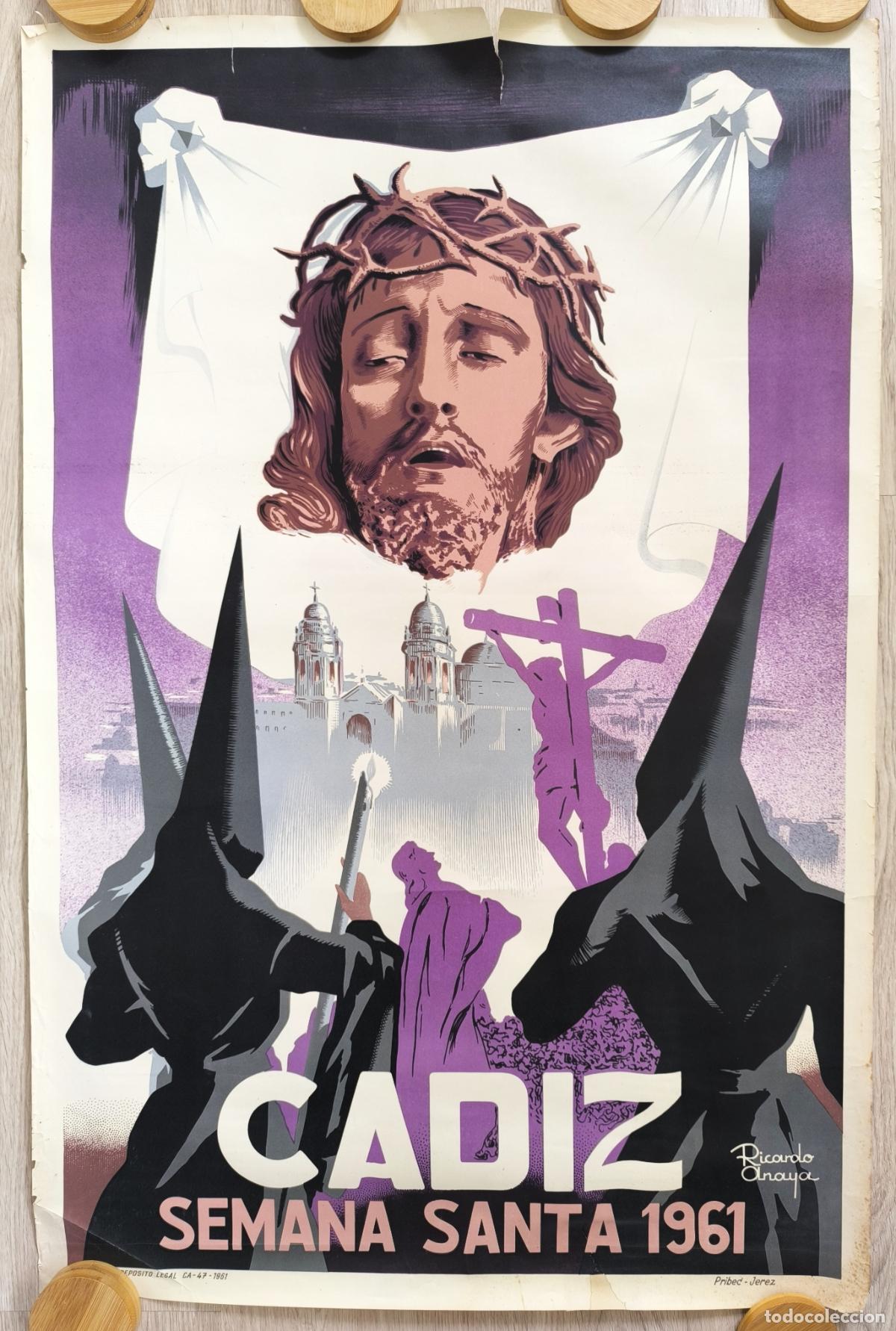 Carteles de Semana Santa: RW CARTEL CADIZ SEMANA SANTA 1961 LITOGRAFIA RICARDO ANAYA ORIGINAL CFF137