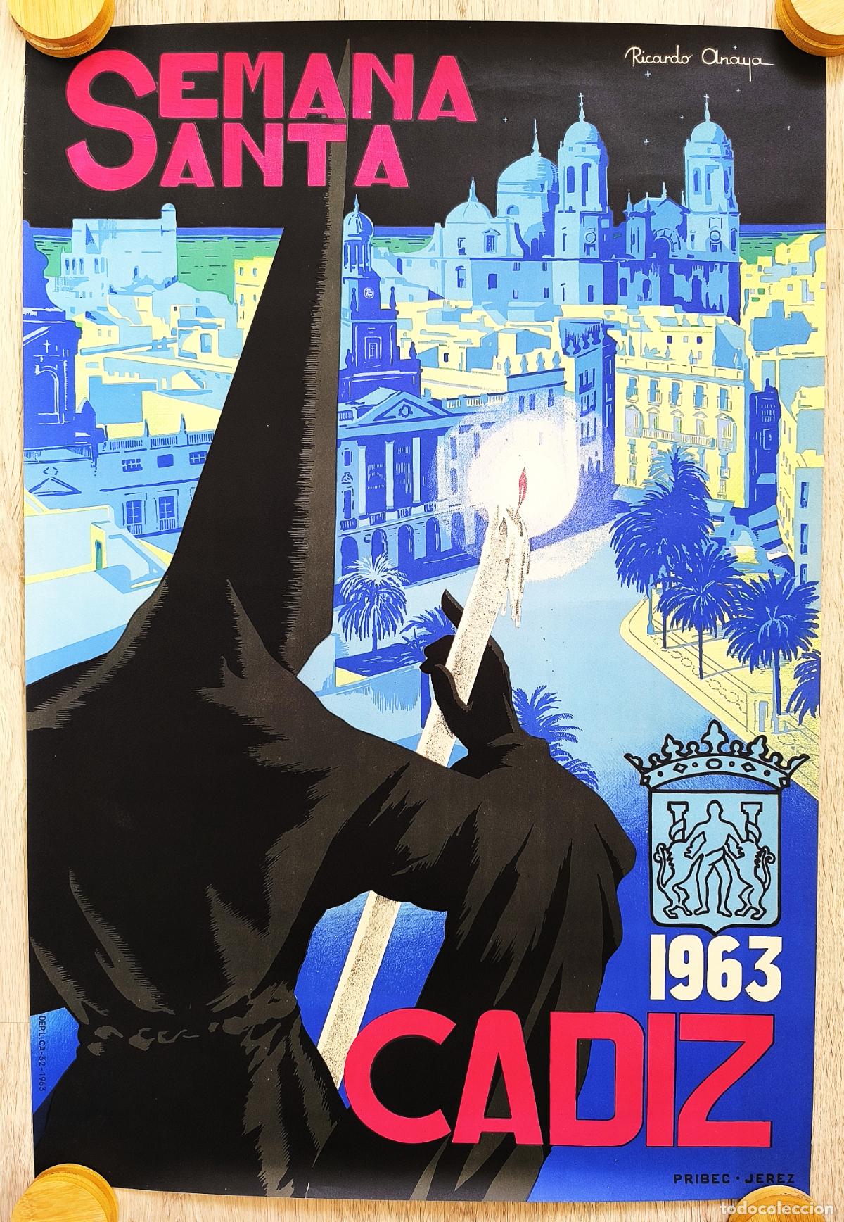 Carteles de Semana Santa: RW CARTEL SEMANA SANTA CADIZ 1963 RICARDO ANAYA LITOGRAFIA ORIGINAL CFF143 R