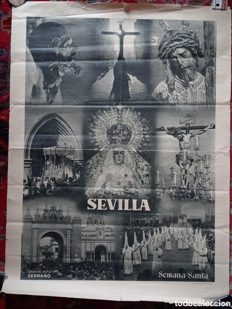 Carteles de Semana Santa: ANTIGUO CARTEL SEMANA SANTA SEVILLA. ORIGINAL FOTO SERRANO. HUECOGRABADO FOURNIER VITORIA