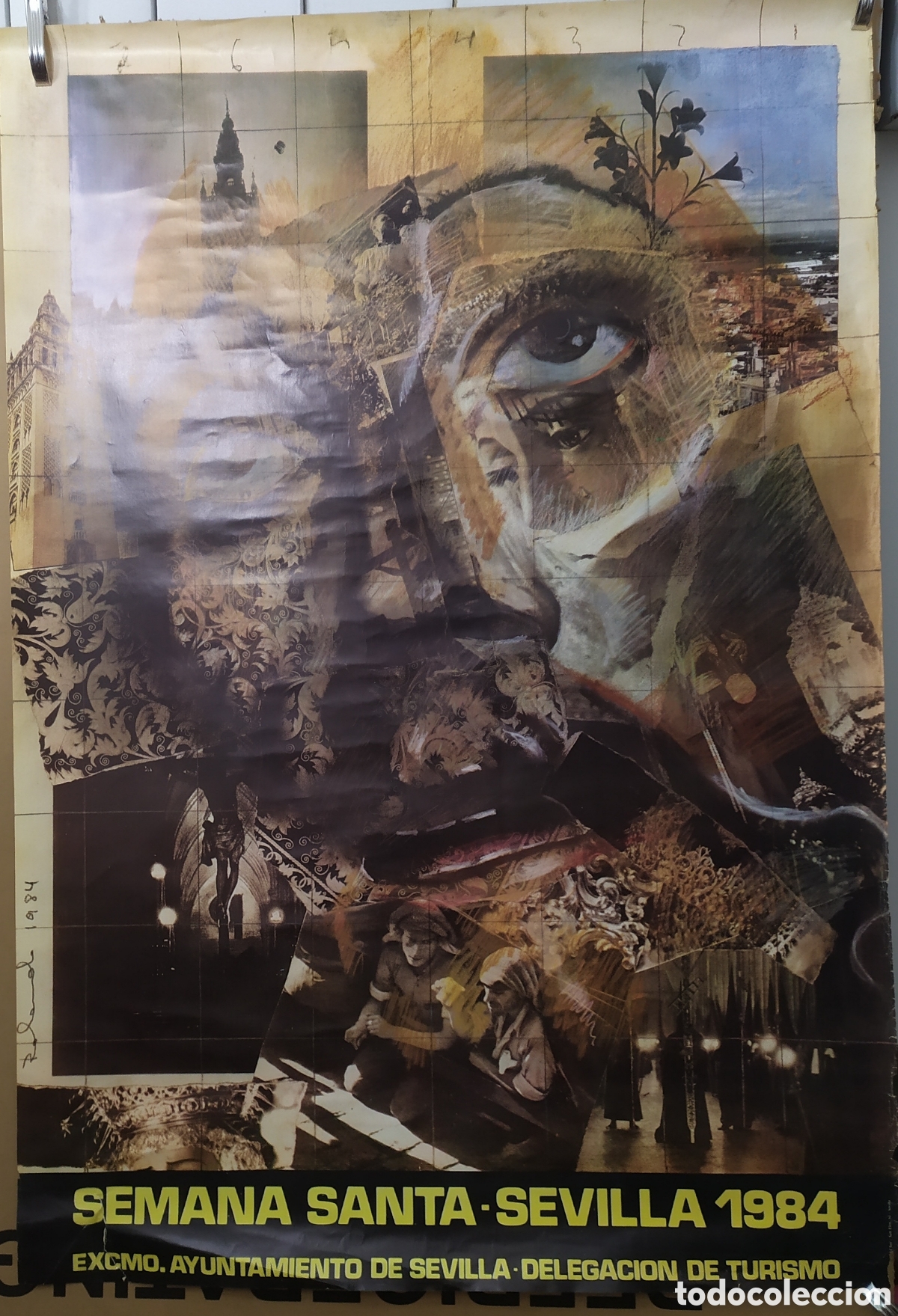 Carteles de Semana Santa: Cartel original de la Semana Santa de Sevilla de 1984 dise&ntilde;o de Rolando Campos, mide 91x63 cm.