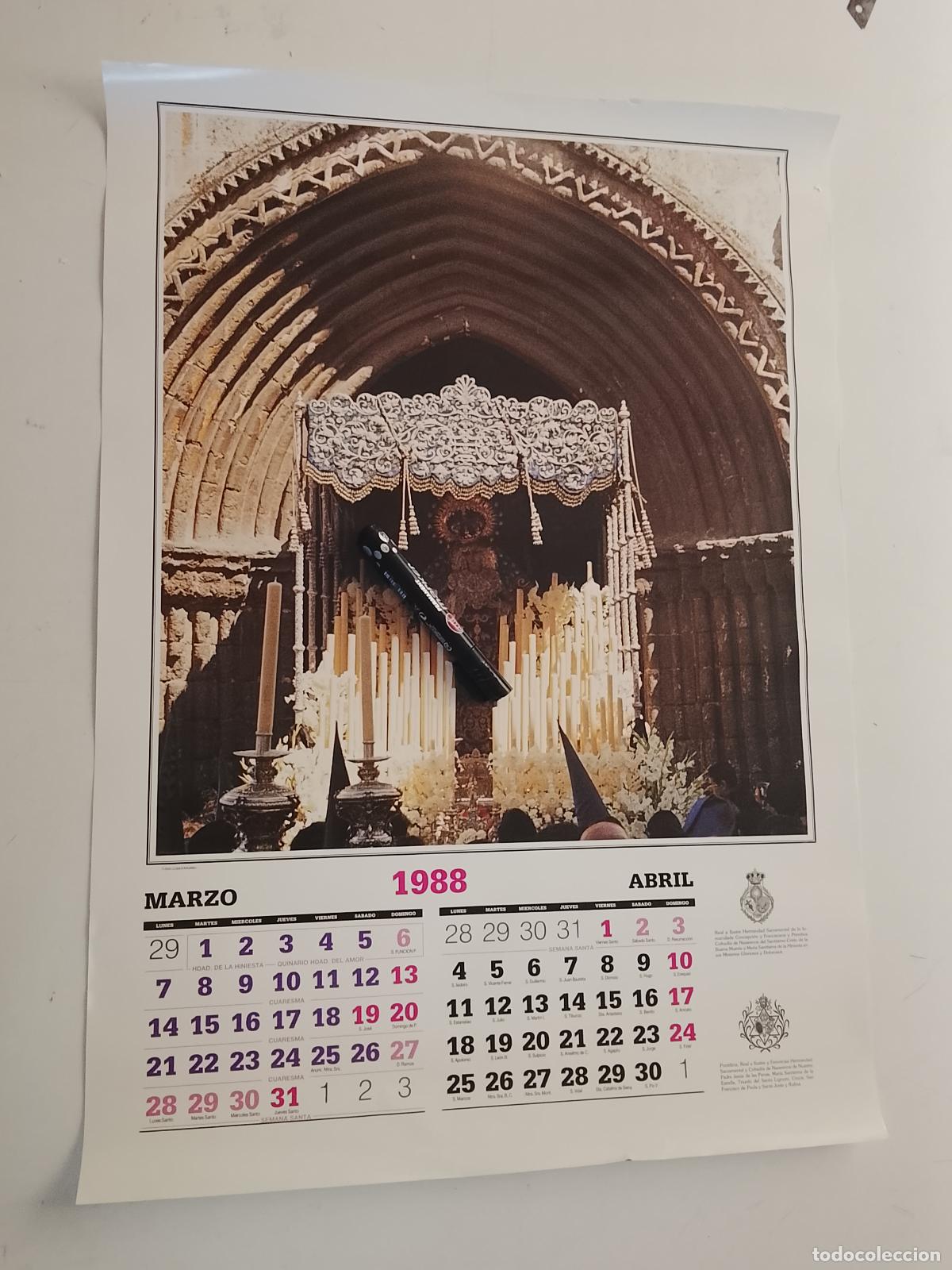 Carteles de Semana Santa: 65x47 cm gran cartel calendario cofrade semana santa sevilla 1988 cofradia virgen de la hiniesta